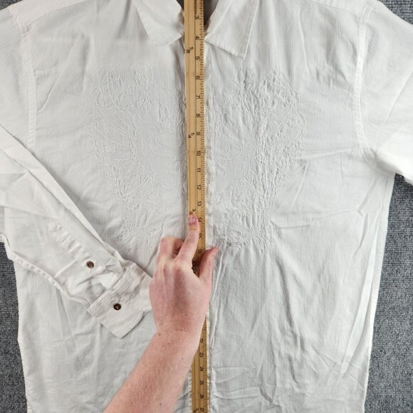 Avirex White Embroidered Button Up Shirt Large Long Sleeve Men Cotton Blend - Picture 11 of 16